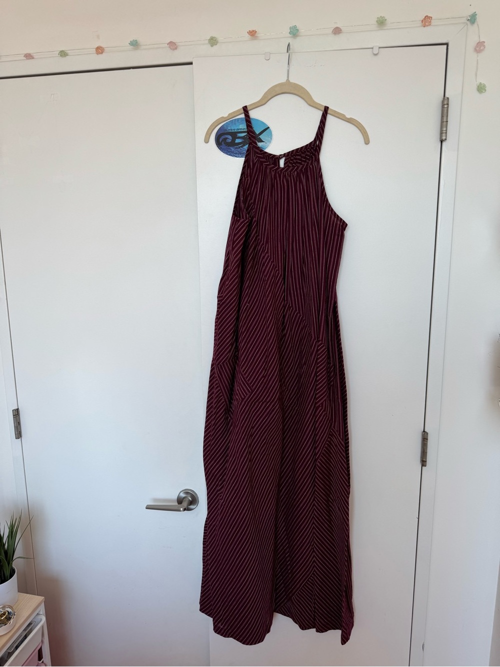 Striped Burgundy Maxi Dress with Spaghetti Straps